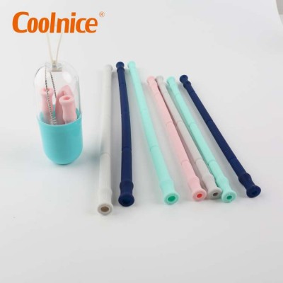 4 Pack Portable Reusable Silicone Collapsible Straws Drinking Straw with Carrying Case and Cleaning Brush